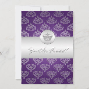 Invitation Pourpre royal de couronne de Fête de la mariée