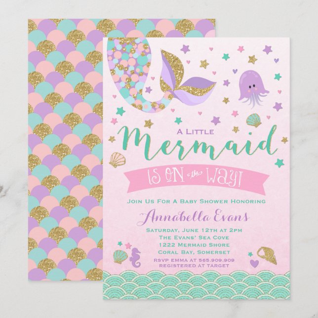 Invitation Pourpre Teal de rose d'invitation de baby shower (Devant / Derrière)
