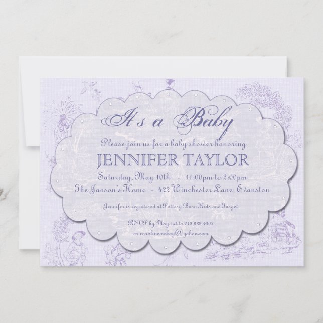 Invitation Pourpre vintage d'invitation de baby shower de (Devant)