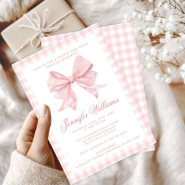 Invitation Pousse rose et lingettes Bébé fille Douche (Créateur téléchargé)