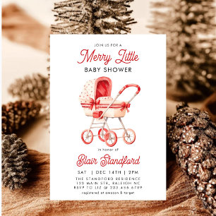 Invitation Poussette moderne Joyeux Petit Baby shower de Noël