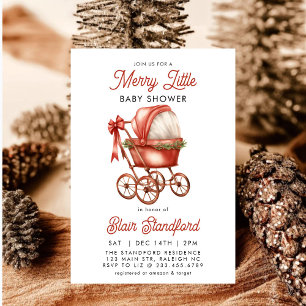 Invitation Poussette moderne Joyeux Petit Baby shower de Noël
