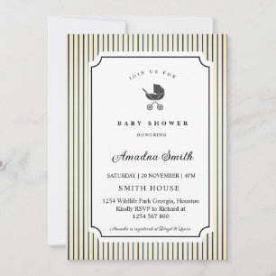 Invitation Poussette Rayures Moderne & Minimaliste Cadeau de 