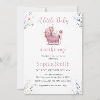 Invitation Poussette Rose