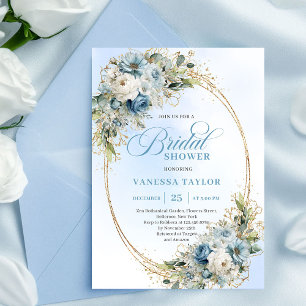 Invitation Poussière bleue intemporelle Floral Script Shower 