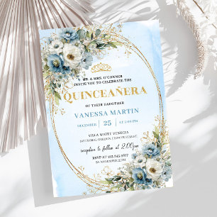 Invitation Poussière bleue scintillante Or Vert 15e Anniversa
