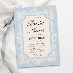 Invitation Poussière de dentelle cadre bleu mariage moderne c