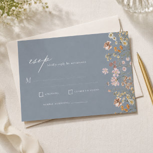 Invitation Poussière de Fleur Sauvage Bleu Poussiéreux Boho J