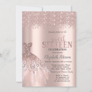 Invitation Poussière de paillettes Cool, robe Rose Gold Sweet