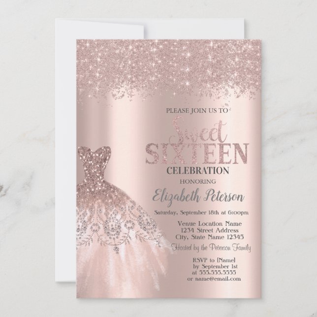 Invitation Poussière de Parties scintillant cool, Robe Rose G (Devant)