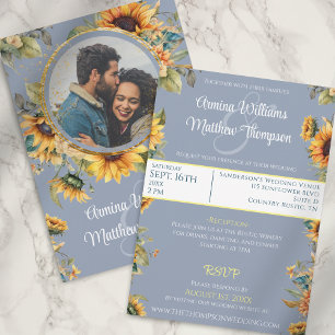 Invitation Poussière de tournesol Bleu Photo Mariage avec RSV