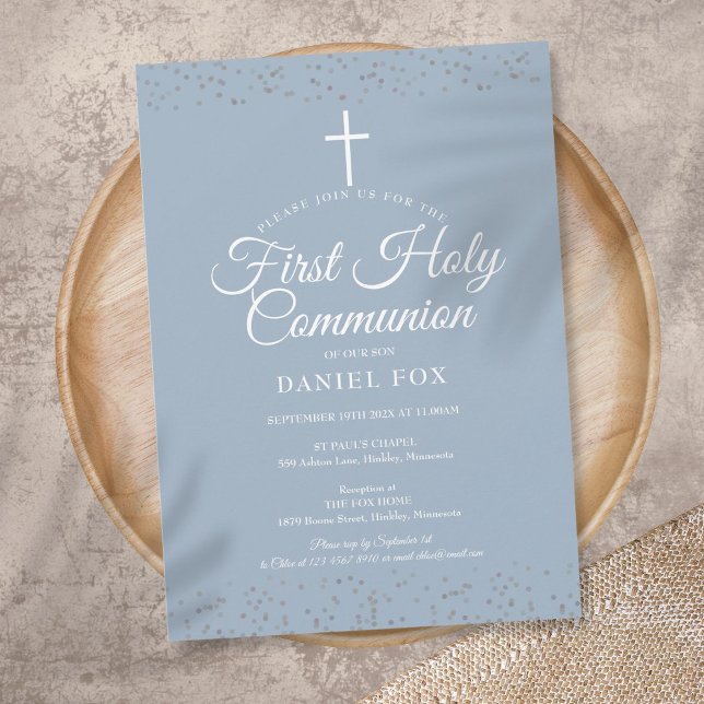 Invitation Poussière d'étoiles argentée Première communion Bl (Créateur téléchargé)