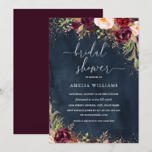Invitation Poussière d'Or Bourgogne Fleur Navy Shower de Mari