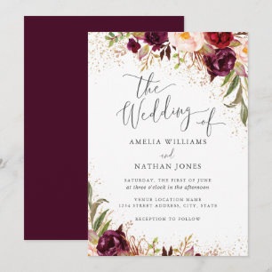 Invitation Poussière d'or Mariage de automne floral Bourgogne