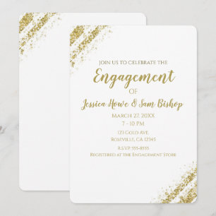 Invitation Poussière d'or noir Coins Glam Moderne Fiançailles