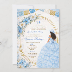 Invitation Poussiéreux Bleu Charra Princesse 15 Ans Floral Es