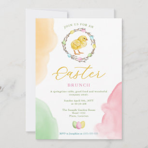 Invitation Poussin à l'aquarelle et couronne pastel pour le b