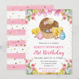 Invitation Poussins de Pâques à l'aquarelle Anniversaire 21 P