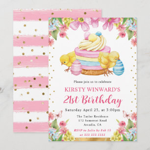 Invitation Poussins de Pâques à l'aquarelle Anniversaire 21 P