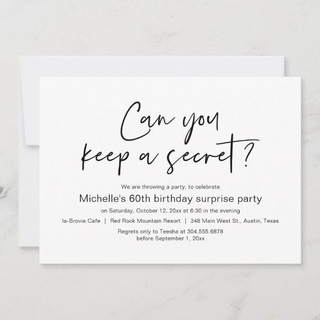 Invitation Pouvez-Vous Garder Un Secret, Surprise Anniversair (Devant)