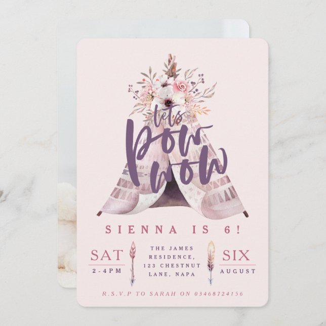 Invitation Pow wow teepee fête d'anniversaire photo invitatio (Devant / Derrière)