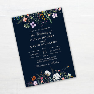 Invitation Prairie de Fleurs Sauvages Bleu Marine Photo Perso