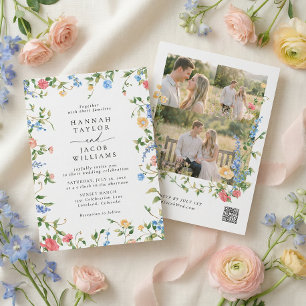Invitation Prairie de fleurs sauvages Trois Photo RSVP Mariag