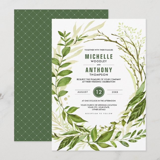 Invitation prairie sauvage | Mariage botanique vert (Devant / Derrière)