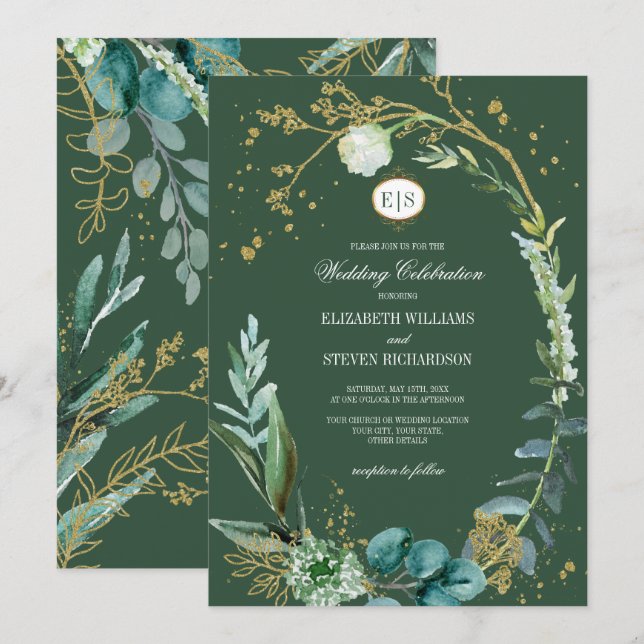 Invitation prairie sauvage | Mariage végétal vert géométrique (Devant / Derrière)