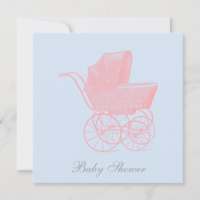 Invitation Pram de transport vintage Baby shower neutre pour  (Devant)