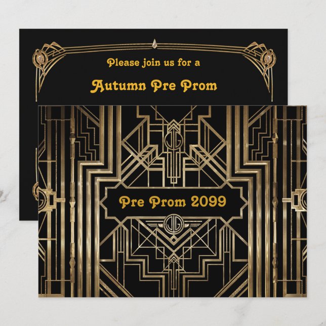 Invitation pré-bal, Quinceanera, Gatsby V3 (Devant / Derrière)