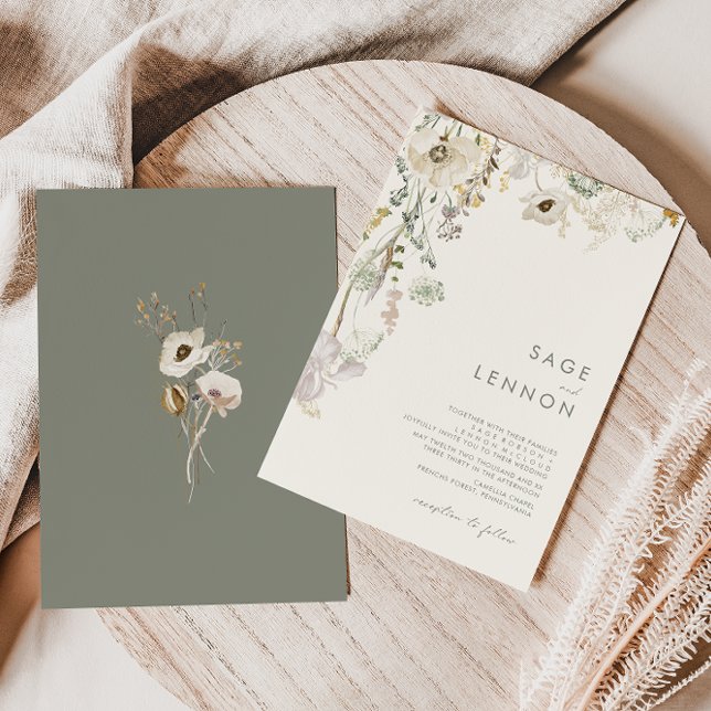 Invitation Pré Fleur sauvage lunaire | Mariage ivoire (Créateur téléchargé)