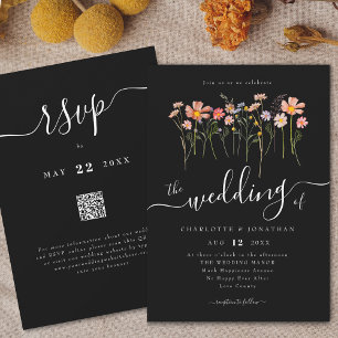 Invitation Pré fleuri de fleurs sauvages Floral Noir & Blanc 