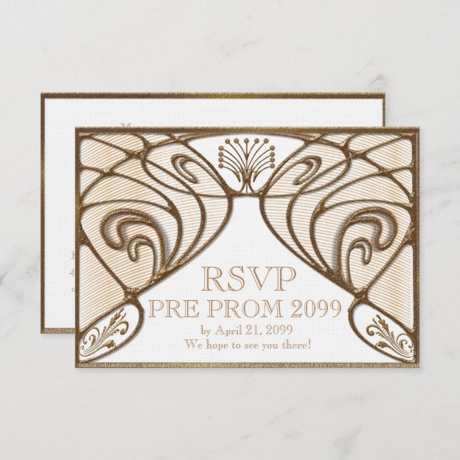 Invitation PRÉ PROM RSVP, grand Gatsby, or sur le blanc (Devant / Derrière)