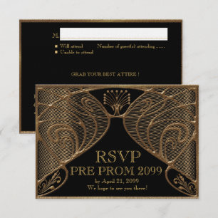 Invitation PRE PROM RSVP, Great Gatsby, or sur noir