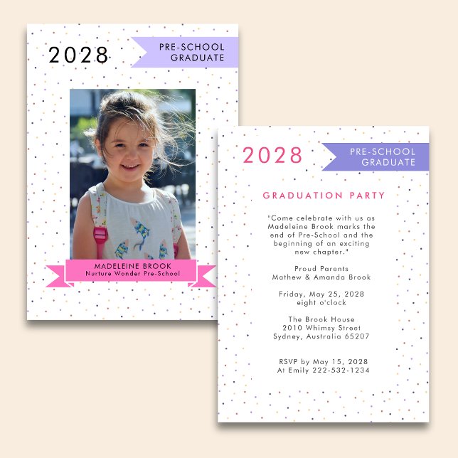 Invitation PRE-SCHOOL girl Graduation Photo Cute 2025 (Créateur téléchargé)