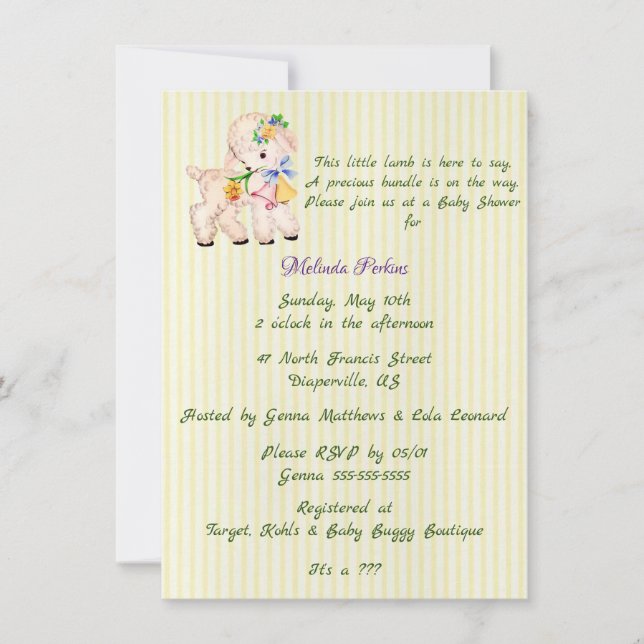 Invitation Précieuse Baby shower Petit Agneau (Devant)