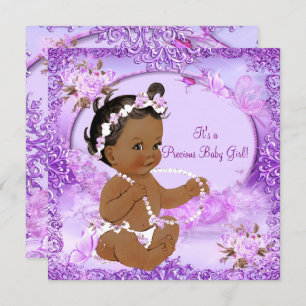 Invitation Precious Baby shower Fille violet Floral Ethnique