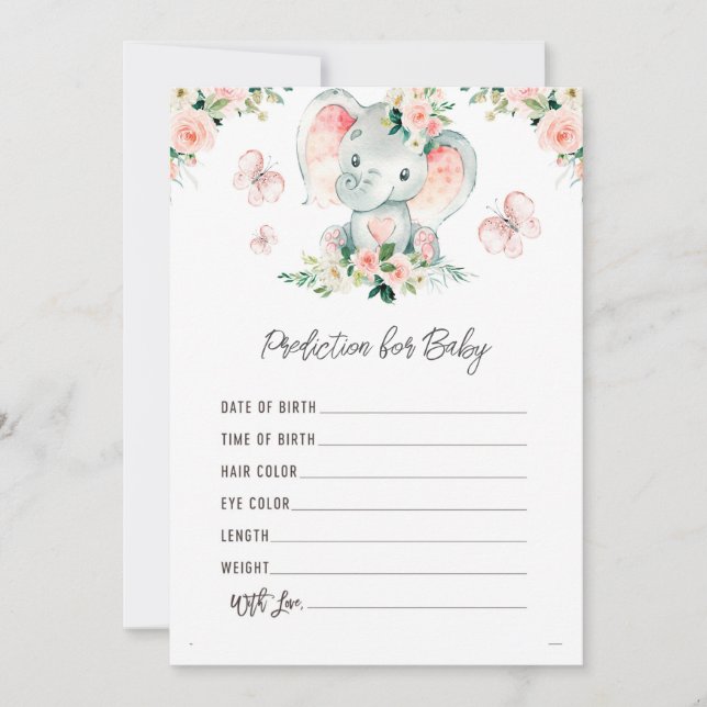 Invitation Prédictions de Baby shower des éléphants pour bébé (Devant)