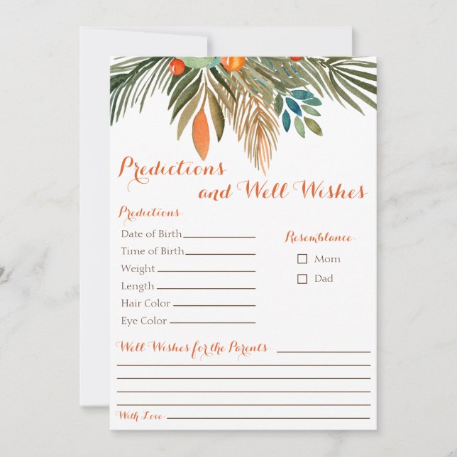 Invitation Prédictions et bien vouloir Baby shower Orange (Devant)