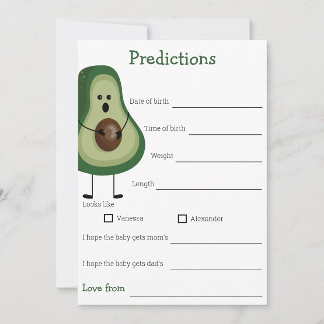 Invitation prédictions pour le jeu de baby shower bébé (Devant)