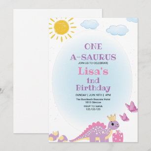 Invitation Premier 1er anniversaire Queen Dinosaur Aquarelle