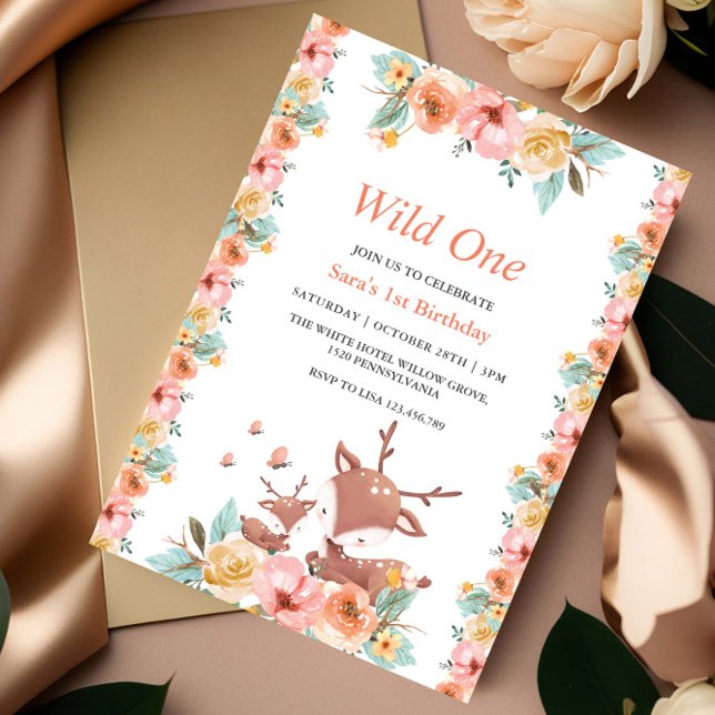 Invitation Premier 1er anniversaire Safari Wild One Floral (Créateur téléchargé)