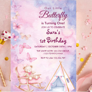 Invitation Premier 1er anniversaire WatercoloBear Libre Papil