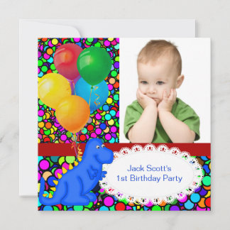 Invitation Premier Anniversaire 1er Dinosaure Rouge Vert Bleu
