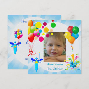 Invitation Premier anniversaire 1er garçon Ballons Bleus Bug