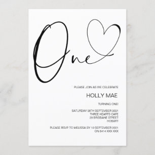 Invitation Premier anniversaire 1ère fête Coeur mignon