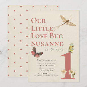 Invitation Premier Anniversaire Amour Bug Baby Girl Invitatio