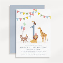 Invitation premier anniversaire Animaux sauvages a