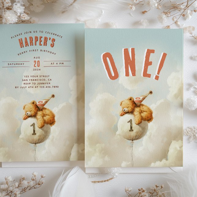 Invitation Premier anniversaire avec thème de l'ours vers le  (Créateur téléchargé)